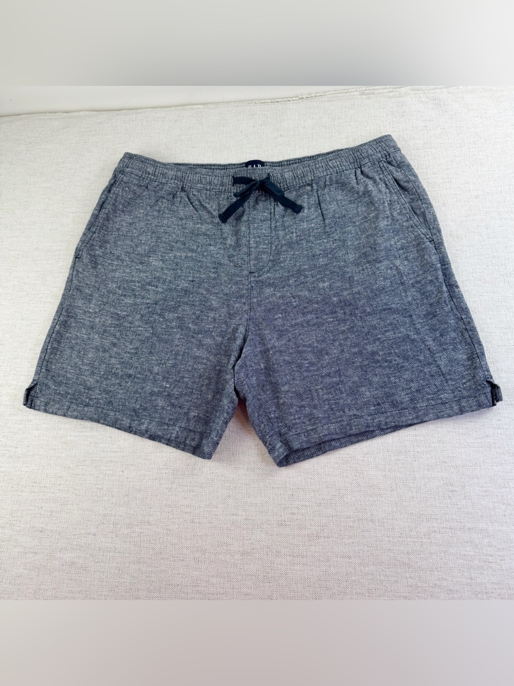 Gap Men linen blend pull on shorts size XL in blue elastic waist pockets casual